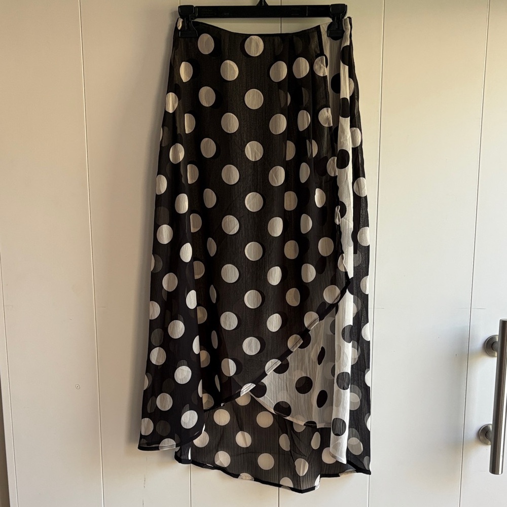 Polka Dot Chiffon Black and White Midi Skirt Sz M